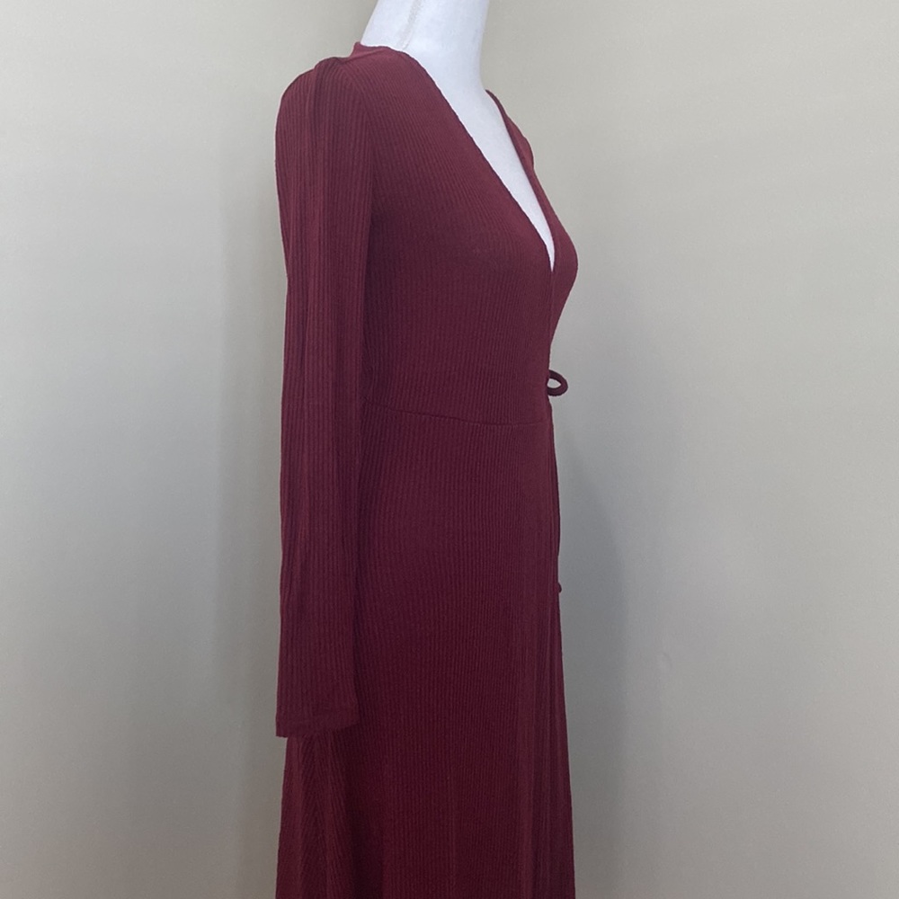 Burgundy Tie-Wrap Sweater Dress - Picture 3 of 8